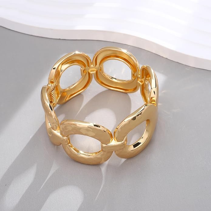 Chunky Gold Bracelet for Women - Bold Bangle and Statement Adjustable Bracelet, Modern Chunky Jewelry Collection