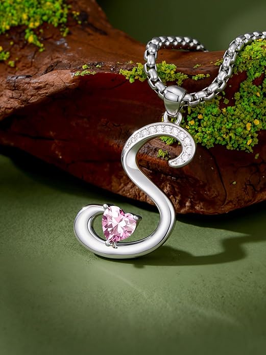 Valentines Day Gifts for Women Alphabet A to Z Initial Birthstone Pendant Necklaces for Women - 18k White Gold Plated Personalized Name Jewelry Valentine Mothers Day Birthday Gifts for Women Her Girlfriend
