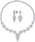 Bridal Jewelry Set Art Deco Vintage Estate Style Cubic Zirconia Marquise Leaf Teardrop AAA CZ Statement Cleavage Choker Necklace & Chandelier Dangle Clip On Or Pierced Earrings For Women Pageant