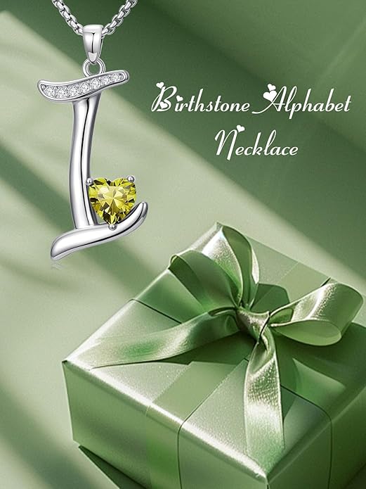 Valentines Day Gifts for Women Alphabet A to Z Initial Birthstone Pendant Necklaces for Women - 18k White Gold Plated Personalized Name Jewelry Valentine Mothers Day Birthday Gifts for Women Her Girlfriend