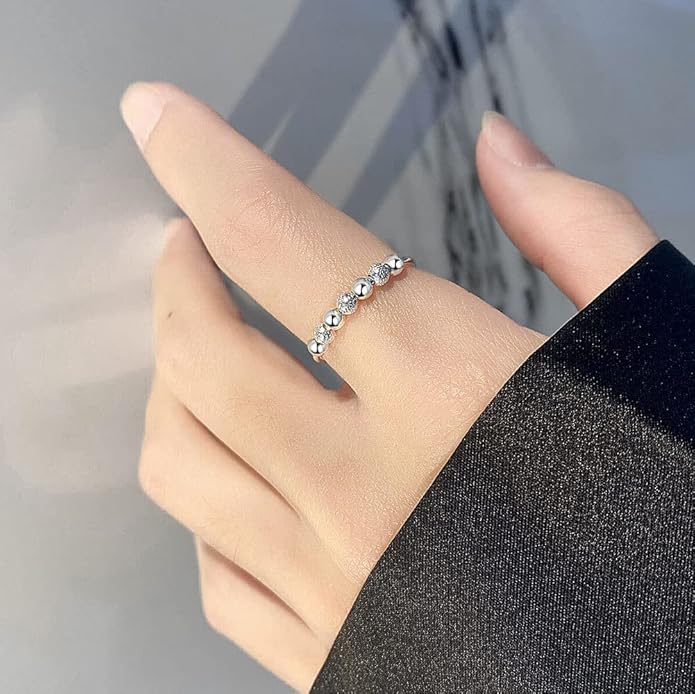 Vito 925 Sterling Silver Fidget Anxiety Ring for Women, Adjustable Open Spinner Ring Stress Relief Ring Stacking Band Anillos Jewelry Gift for Mom Daughter
