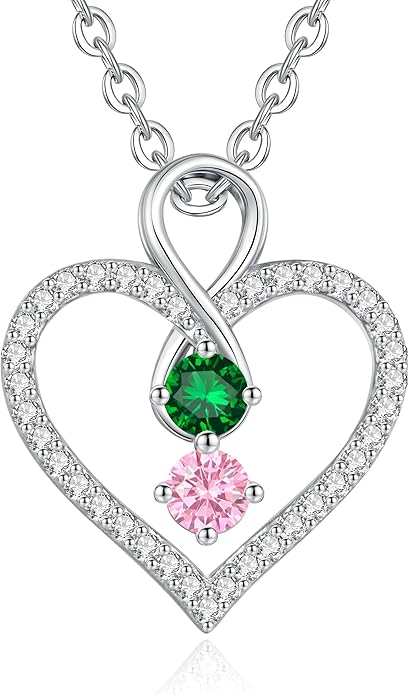 LOUISA SECRET Infinity Double Birthstone Necklace, 925 Sterling Silver Tiny Pendant Heart Necklace for Women Wife Her, Best Jewelry Gift Heart Jewelry Meaningful Gift for Valentine's Day, Christmas, Birthday Anniversary