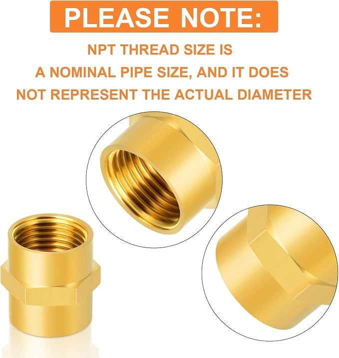 GASHER 8PCS Brass Pipe Fitting Hex Coupling Kit 1/8 inch 1/4 inch 3/8 inch 1/2 - Image 3