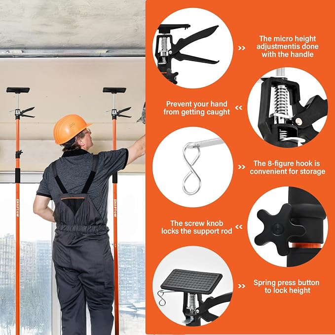 Adjustable Support Pole-Cabinet Jack, Drywall Lift, Supports Up to 154lbs - Image 3