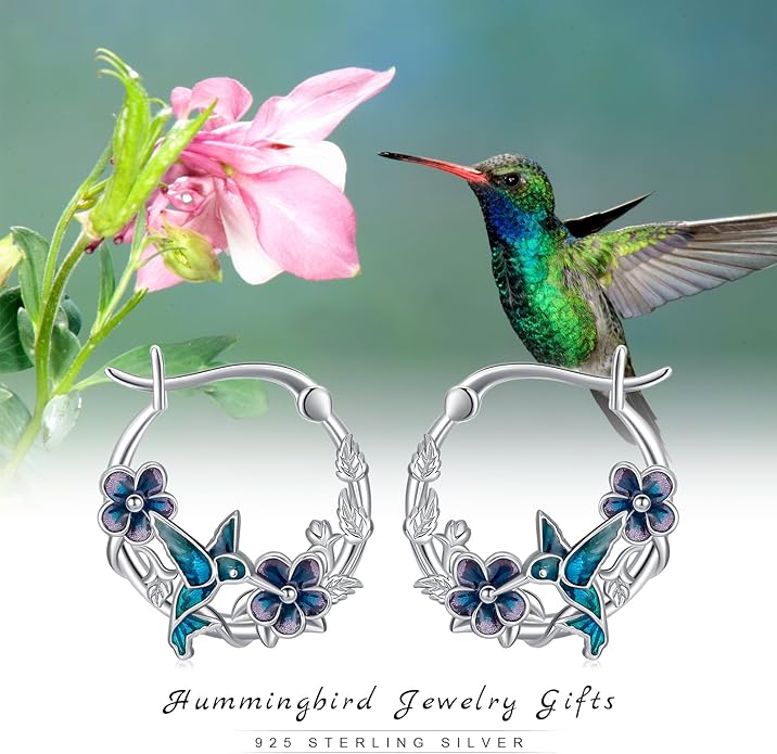 JUSTKIDSTOY Hypoallergenic Panda/Unicorn/Hummingbird/Dolphin Hoop Earrings for Women 925 Sterling Silver Animal Huggie Hoop Earrings Jewelry Gifts for Sensitive Ears