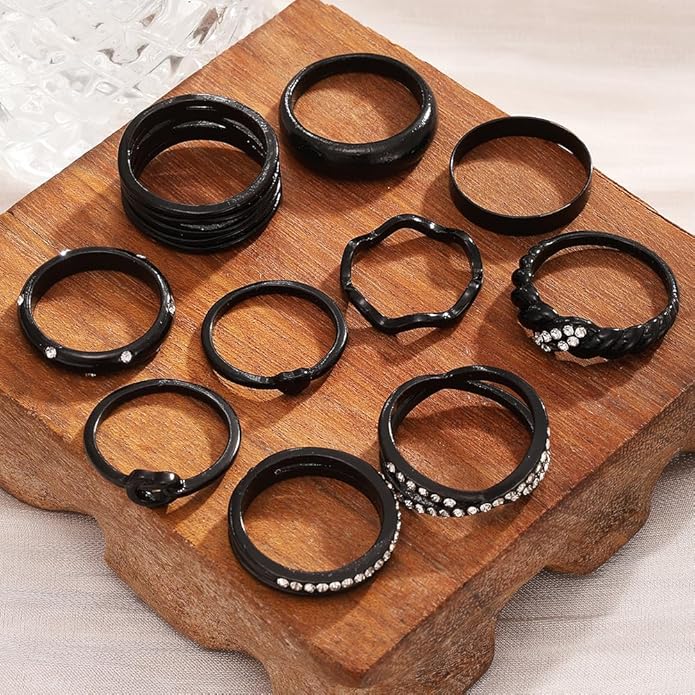 KISS WIFE Goldenen Silvery Black Kunckle Rings Set for Women, Dainty Simple Trendy Cute Stackable Finger Rings Pack, Perfect for Stacking Layering on Thumb and Knuckle, Mixed Size, Jewelry Gift