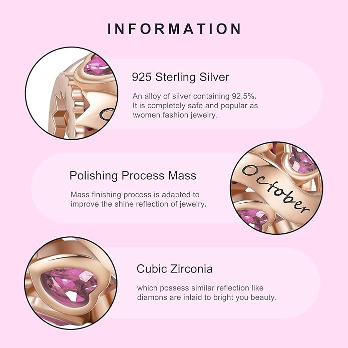 NINGAN Birthstone Charms 925 Sterling Silver Love Heart Openwork Bead for Charm Bracelets and Necklaces with 5A Cubic Zirconia, Birthday Mothers Day Jewelry Gifts Women