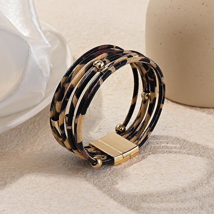 Wrapped Bracelets for Women,Leather Bracelet,Boho Bracelets for Women,Multi-Layer Pearl Crystal Bracelet Bangle Jewelry