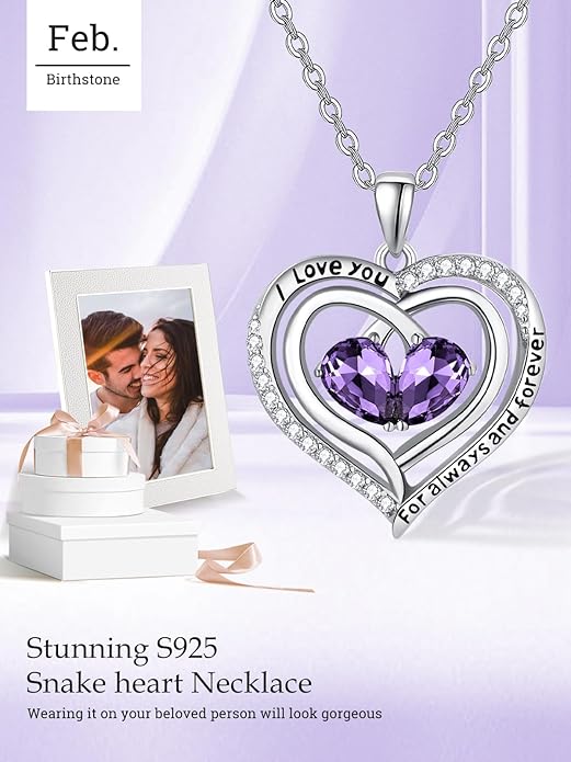 Valentine's Day Gifts for Wife 925 Sterling Silver Double Birthstone Pendant Necklaces I Love You for Always and Forever Necklace Anniversary Birthday Gifts for Wife Girlfriend Mom Her