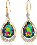Austrian Crystal Halo Teardrop Hollow Drop Dangle Earrings for Women 14K Rose Gold Plated Hypoallergenic Jewelry Gifts