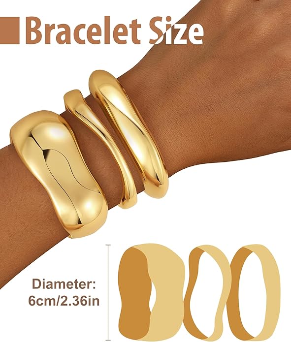 Chunky Gold Bangle Bracelets for Women, Gold Twist Cuff Bracelet Trendy Stackable Bangles Set Fashion Jewelry Gifts