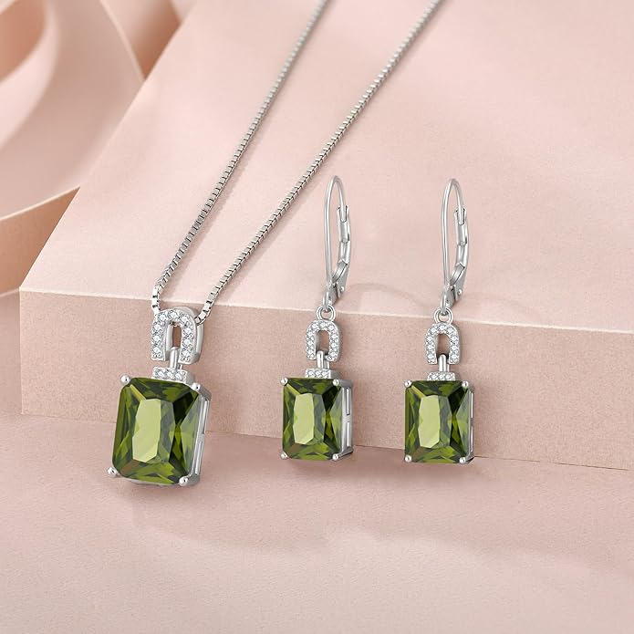 Emerald Cut Earrings 925 Sterling Silver Baguette Birthstone Dangle Drop Leverback Earrings Jewelry Gifts for Women
