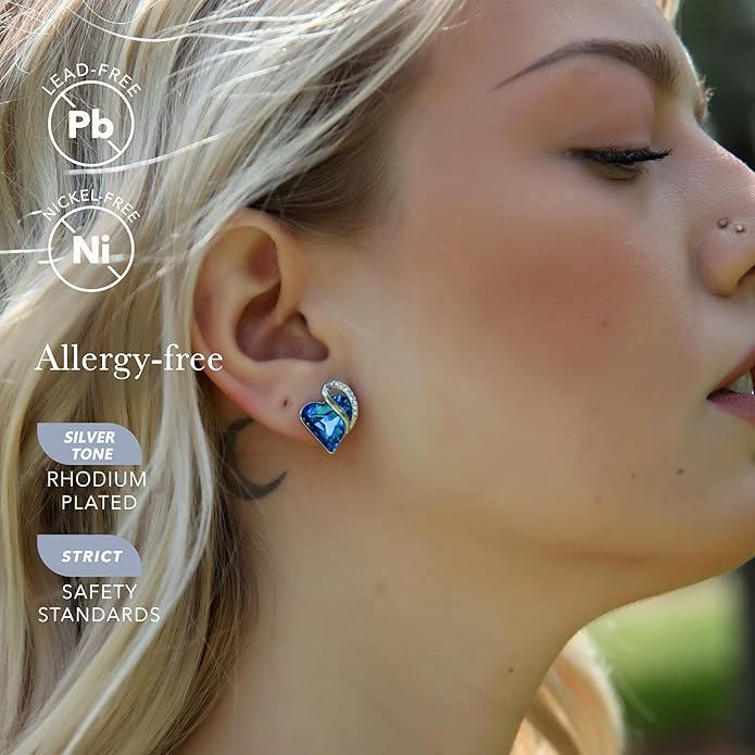 Leafael Infinity love Heart Birthstone Stud Earrings for Women, Valentine's Day Gifts for Mom, Wife, and Her, Silver Plated Birthday Jewelry