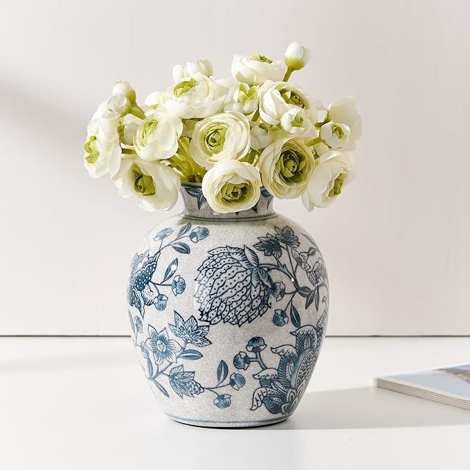 SIDUCAL Ceramic Chinoiserie Floral Vase | 6.3 Inch Blue and White Vintage | - Image 2