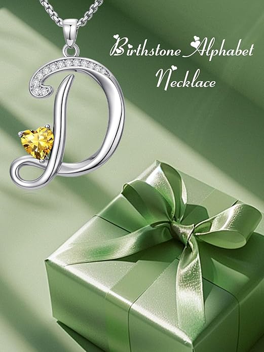 Valentines Day Gifts for Women Alphabet A to Z Initial Birthstone Pendant Necklaces for Women - 18k White Gold Plated Personalized Name Jewelry Valentine Mothers Day Birthday Gifts for Women Her Girlfriend