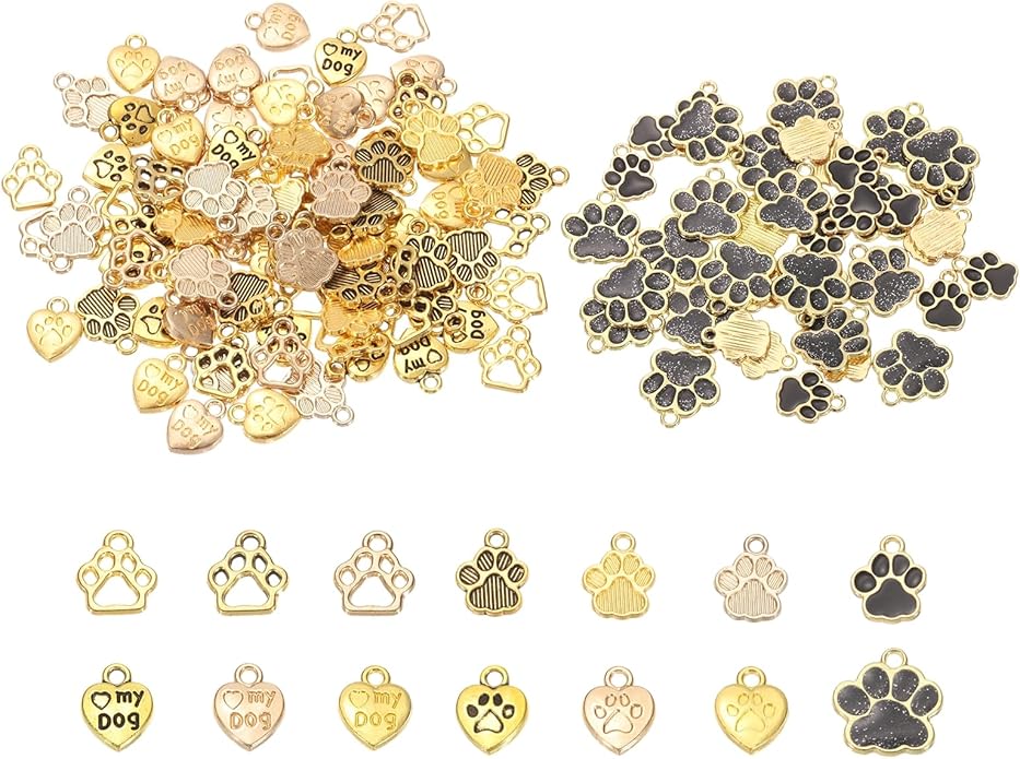 MECCANIXITY Dog Paw Print Charms, Alloy Enamel Footprint Pendants Animal Footprint Pendant for Jewelry Making