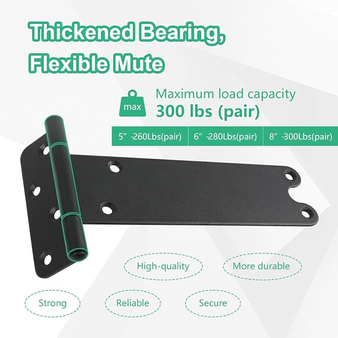 6“ Gate Hinges, 280 Lbs Capacity, Matte Black, 4 Pack Heavy Duty Hinge | - Image 3