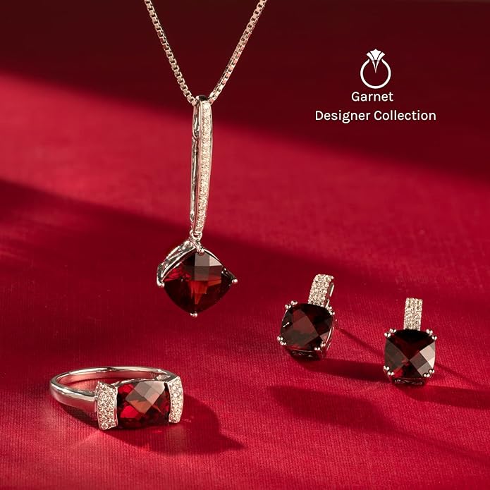 PEORA 14K Solid Yellow Gold Red Garnet Pendant for Women, Natural Gemstone Classic Solitaire, 1 Carat Cushion Cut, 6mm, Sparkling V-Day Gift, Women Gift Ideas w/Jewelry Box