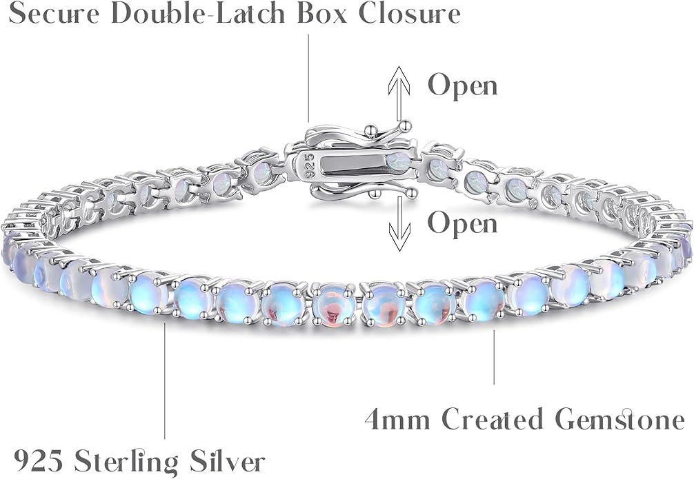 FANCIME Birthstone Bracelet Sterling Silver Gemstone Tennis Bracelets Fine Jewelry Wedding Bridal Prom Birthday Gift for Women Her, Length 7.2 Inch Width 4mm