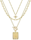 MJartoria Layered Initial Necklaces for Women Trendy, 14K Gold Plated Brass Simple Star Choker Square Letter Pendant Necklace, Paperclip Chain Necklaces Jewelry Gifts
