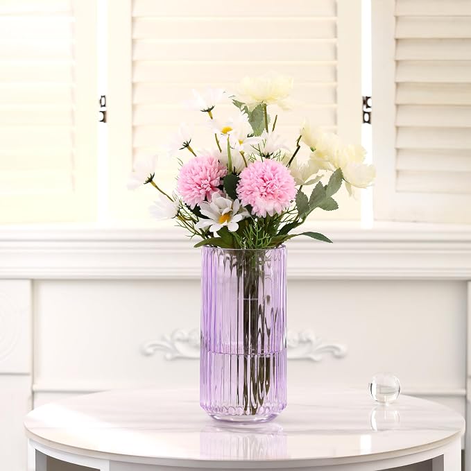 Ribbed Glass Vase, Flower Vase for Bouquet, Modern Vases for Living Room - Image 5