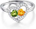Iefil Adjustable Ring for Women - 925 Sterling Silver Double Birthstone Rings, Anniversary Birthday Gifts for Women Wife Her