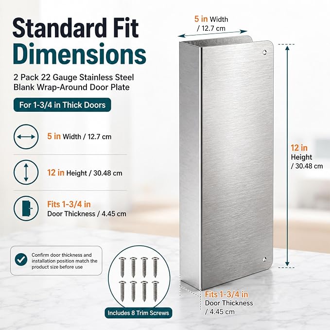 2 Pack 22 Gauge Stainless Steel Blank Wrap-Around Door Plates | 5 x 12 in - Image 2