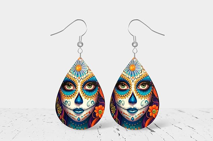 Teardrop Wood Earrings Light Weight Printed Image Dangle Jewelry, Fun and Funky Earrings