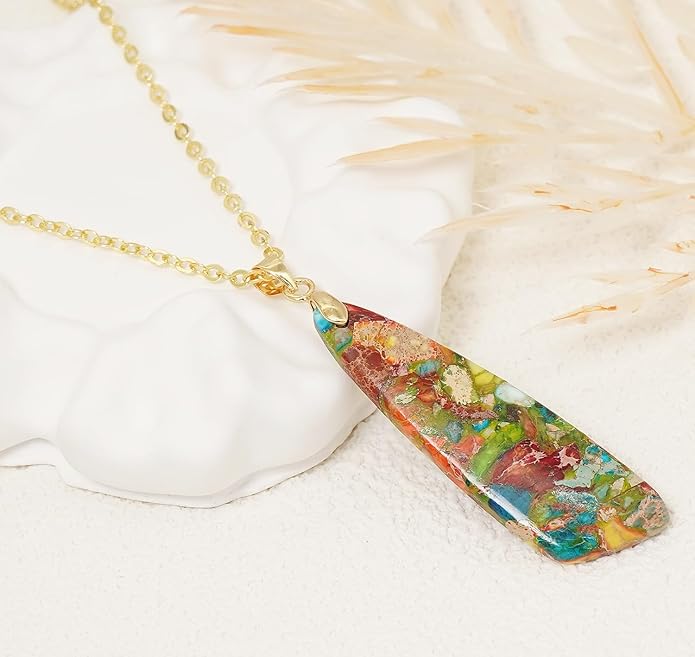Nature Stone Necklaces for Women Boho Pendant Necklace 18K Gold Chain Necklaces