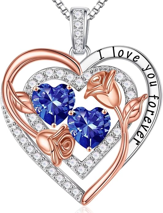 Iefil Valentines Day Gifts for Her - Sterling Silver Birthstone Necklace Anniversary Birthday Gifts for Her Wife Mom Daughter