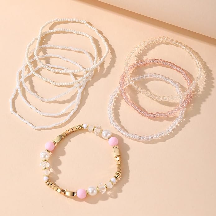 MengPa Beaded Bracelets for Women Trendy Stacks Boho Bead Bracelet Pack Friendship Jewelry