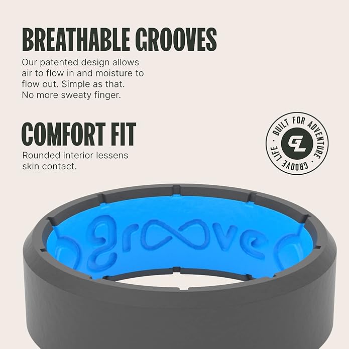 Groove Life Edge Silicone Ring - Breathable Rubber Wedding Rings for Men, Unique Design, Comfort Fit Ring