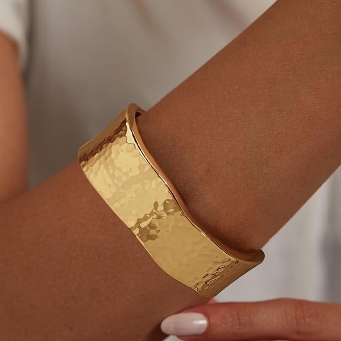 Wide Chunky Gold Cuff Bracelets for Women - Open Cuff Bangles Adjustable Wrist Bracelets, Statement Jewelry Gifts for Women