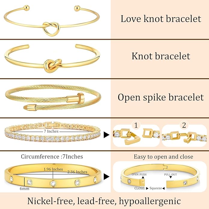 18 K Gold Plated Love Bangle Bracelet Stack Cuff Jewelry for Women Jewelry Set for Women Gift with Box