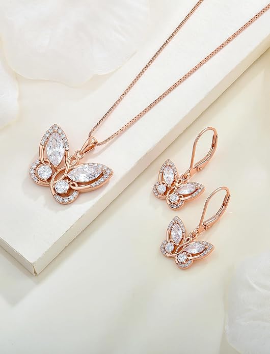 Starchenie Butterfly Earrings for Women 925 Sterling Silver Leverback Earrings Birthstone Butterfly Jewelry Gifts