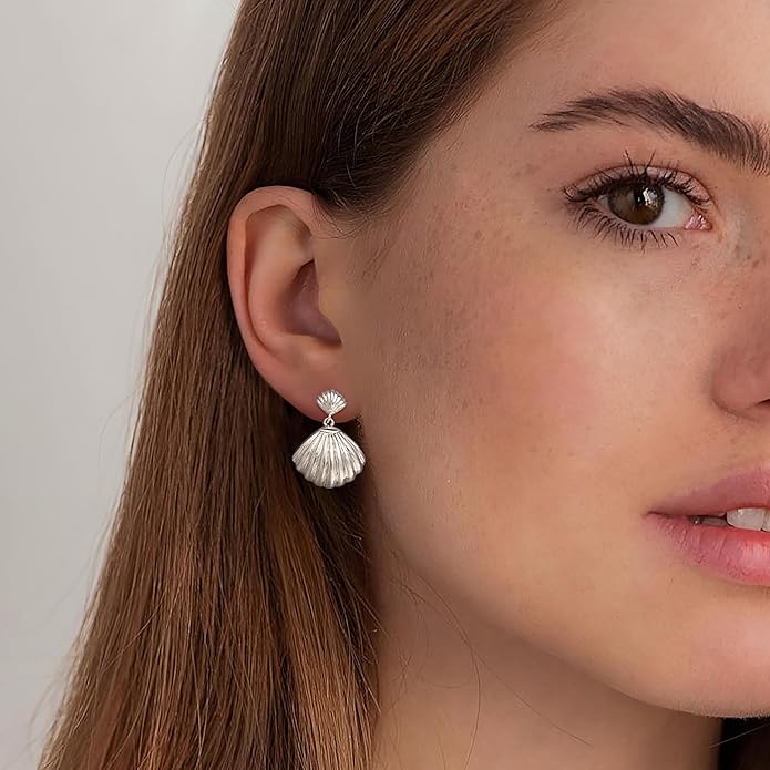 Gold Sliver Shell Earrings for Women Trendy Gold Dangle Earrings Beach Jewelry for Birthday