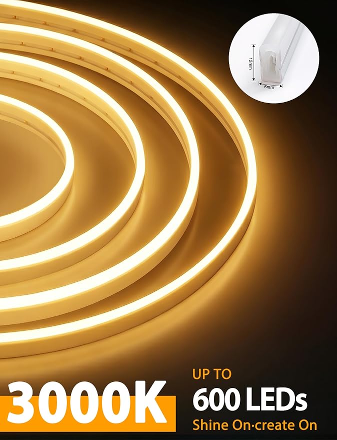 Lamomo LED Neon Lights, 12V Warm White Dimmable LED Strip Lights, 16.4ft/5m - Image 3
