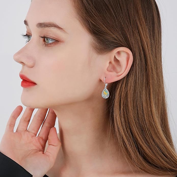 Animal Earrings 925 Sterling Silver Abalone Shell Dangle Drop Earrings Leverback Earrings Cute Animal Jewelry Gifts for Women Girlfriend
