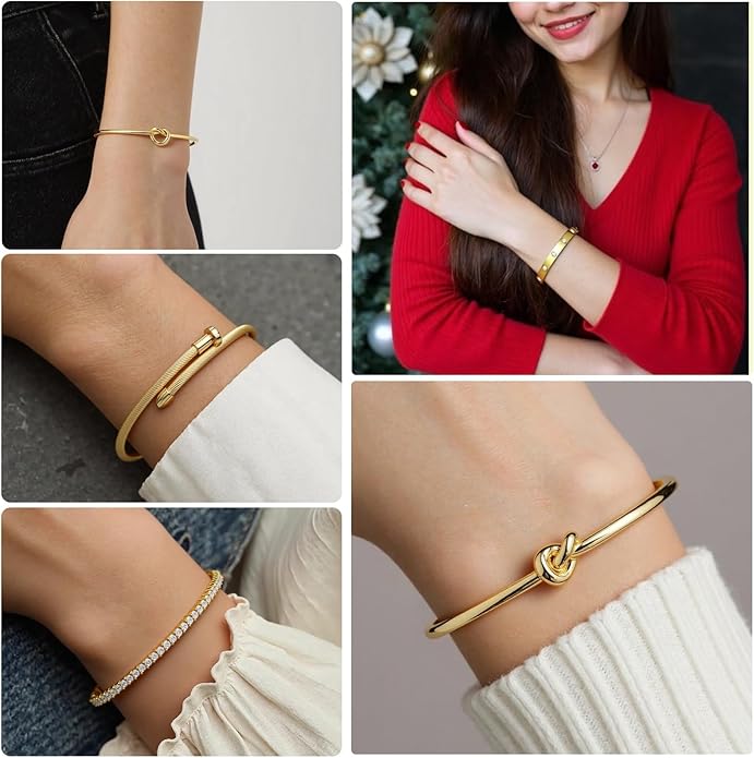 18 K Gold Plated Love Bangle Bracelet Stack Cuff Jewelry for Women Jewelry Set for Women Gift with Box