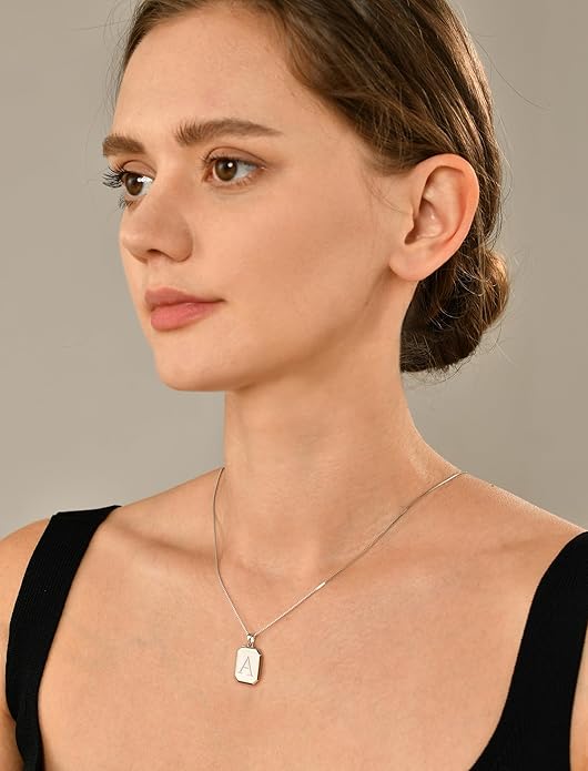 YL Initial Necklace 925 Sterling Silver Square/Round/Heart Letter Pendant A-Z Alphabet Polished Jewelry for Women