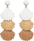 Raffia Dangle Earrings for Women - Boho Statement Rattan Drop Jewelry with Shell Design, Lightweight Summer Beach Trendy Accessories