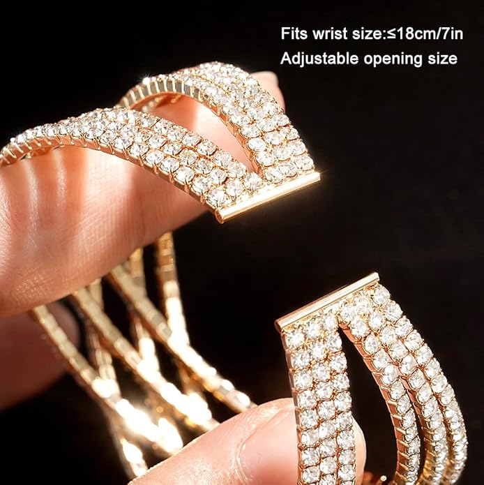 Suyi Rhinestone Bracelet Multilayer Gold Cuff Bracelet for Women Crystal Braidal Bracelets