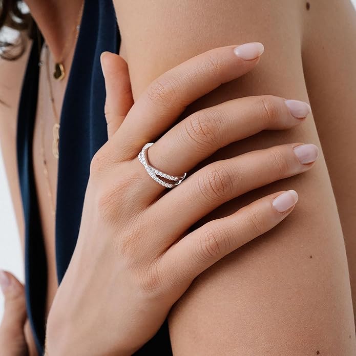 MOOSEA Moissanite Wedding Bands for Women 14K White Gold Plated 925 Sterling Silver Promise Eternity Ring Elegant Anniversary Jewelry Gifts for Special Celebrations