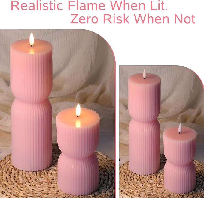 Pink Ribbed Flameless Pillar Candles - Image 5
