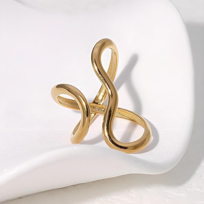 Chunky Rings For Women, Gold Silver Thumb Ring Asymmetrical Wavy Curve Ring Adjustable Non Tarnish Dainty Stainless Steel New Year Anniversary Birthday Jewelry Gift