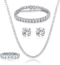 Gemsme 18K White Gold Plated Tennis Necklace/Bracelet/Earrings/Band Ring Sets Hypoallergenic Jewelry Pack of 4