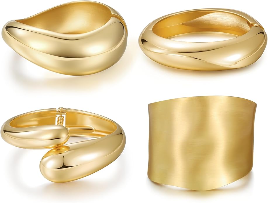 Chunky Gold Bangle Bracelets for Women, Premium Zamak 3 Alloy with 14K PVD Vacuum-Ion Plating & Electrophoretic Finish, Ideal for Parties, Weddings, Christmas & Valentine’s Day Gifts