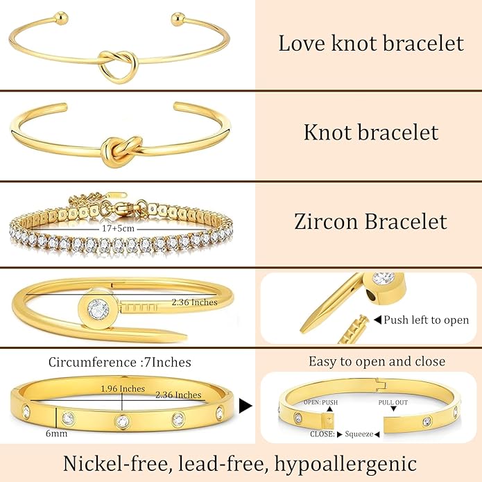 18 K Gold Plated Love Bangle Bracelet Stack Cuff Jewelry for Women Jewelry Set for Women Gift with Box