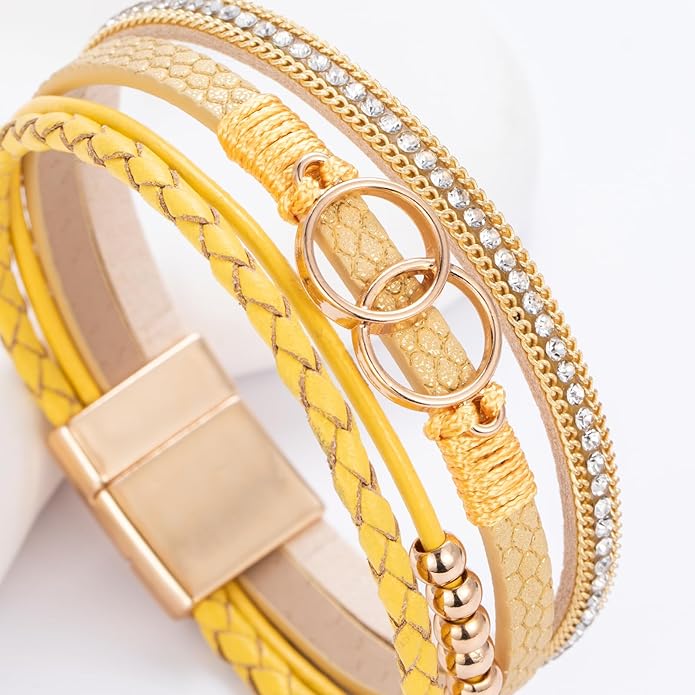 FANCY SHINY Boho Leather Wrap Bracelet Stackable Infinity Chunky Cuff Bracelets Western Hippie Outfits Jewelry Valentine Gifts for Women