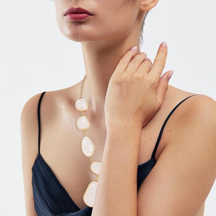 Bocar Bubble Chunky Necklace Alloy Necklace Resin Statement Pendant Necklace for Women